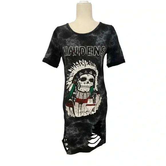 Womens Maidens Distressed Tie Dye Skeleton Indian Chief Dress - Picture 1 of 6